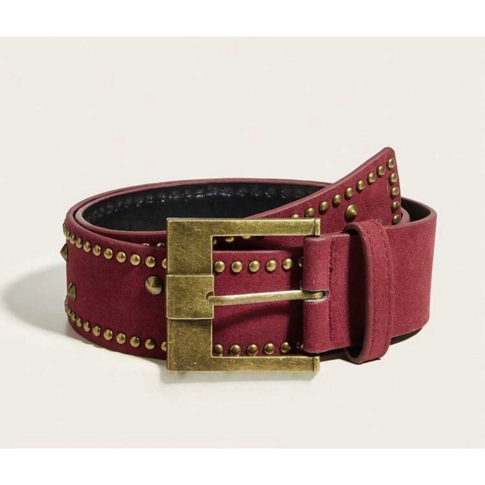NWT Wine Burgundy Faux Suede Studded Belt Designer Inspired Vintage Western Boho
